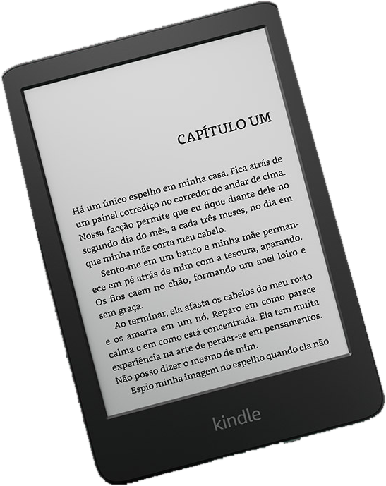 Kindle 11ª geração preto, com um livro aberto na tela